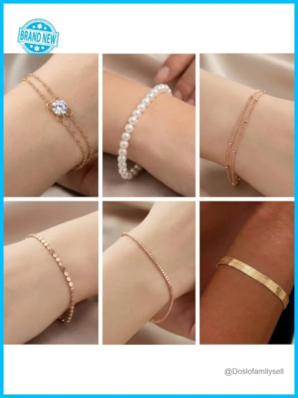 14K Gold Plated Stackable Bracelet Set, 12 Style Layered Charm Chain Jewelry